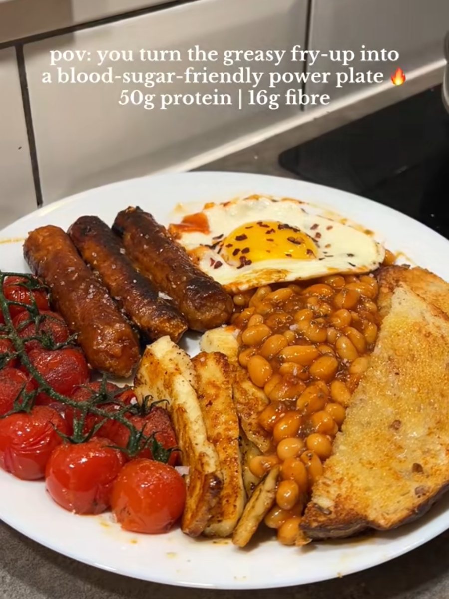 The Glucose Steady full English on a white plate